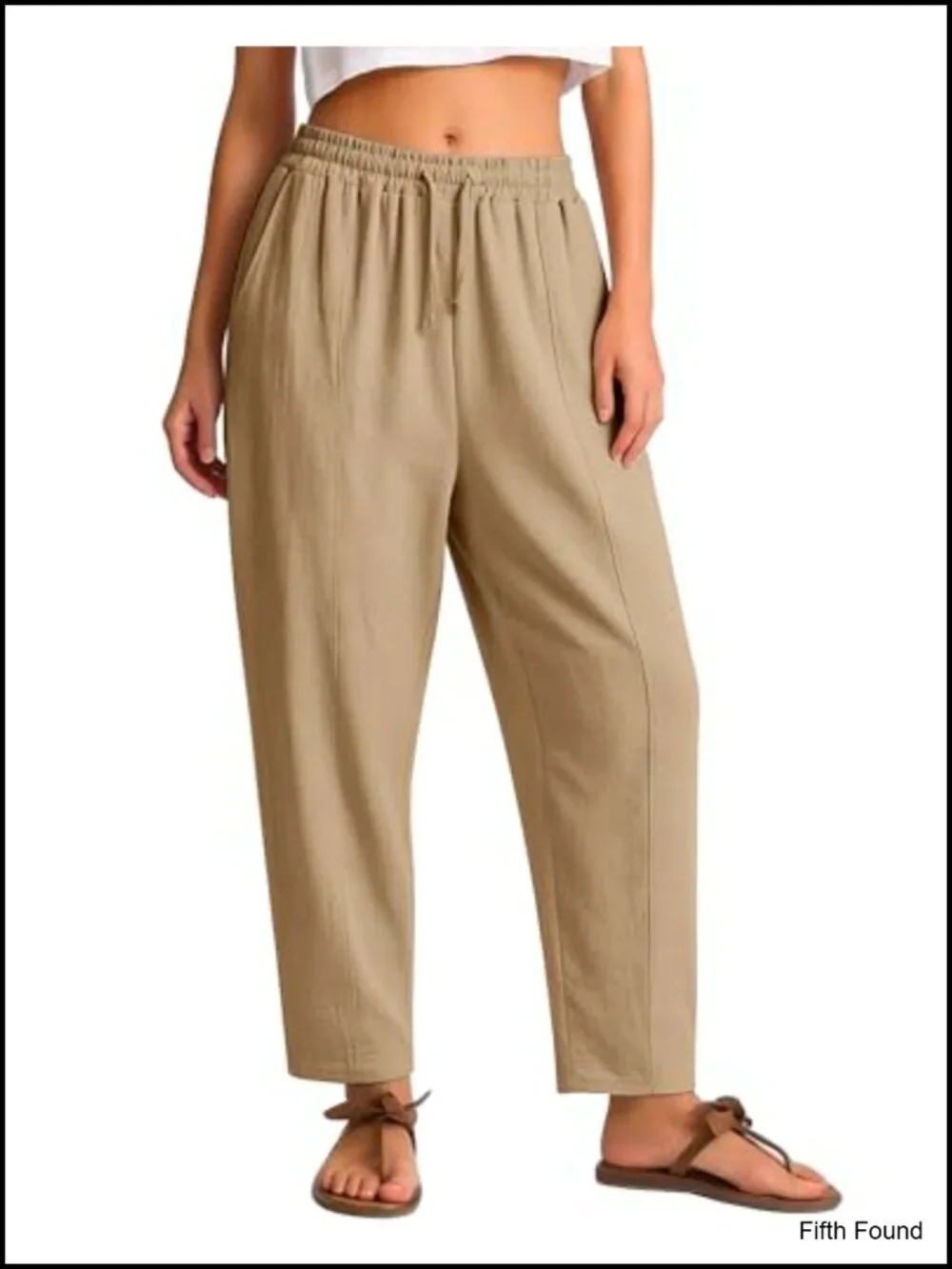 Cropped Wide Leg Palazzo Pants Drawstring Elastic Waist Pockets